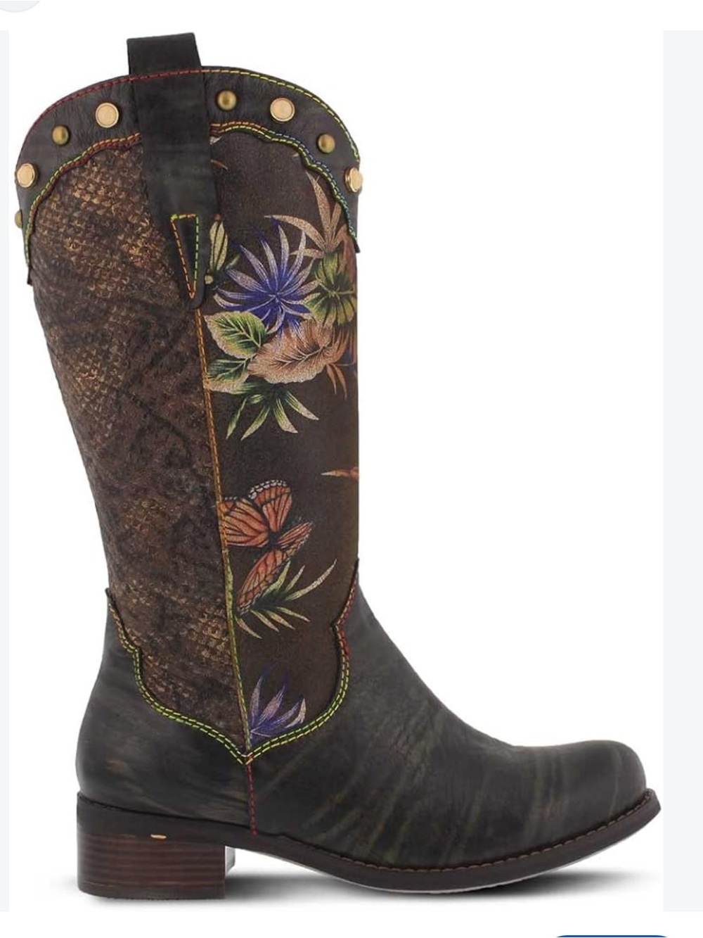 L`Artiste by Spring Step Tiziana Boots Women’s 9 (40) Leather Floral Metallic